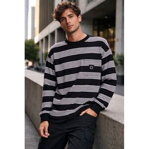 NWOT Noon Goons Black/White Striped Long Sleeve Shirt Preppy‎ Skater Academia XL